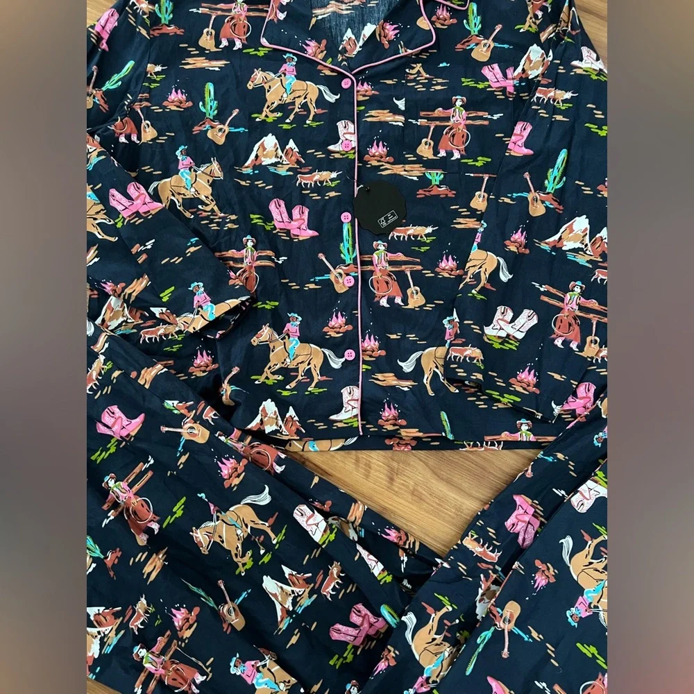 Joanie clothing cowboy western printed pajama set 100% cotton cowgirl - Picture 2 of 2